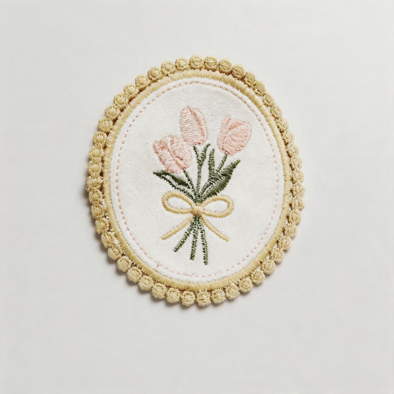 CouldNook Non-Adhesive Tulip Embroidered Lace Patch - Soft Dining Accent
