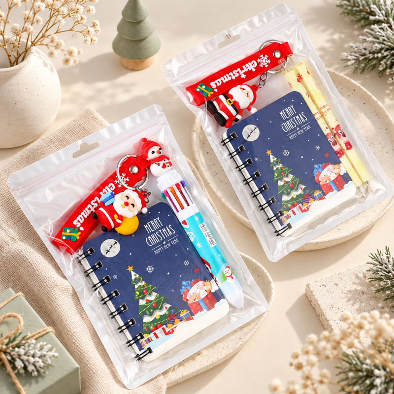 CouldNook Christmas Stationery Set - Spiral Notebook, Pen and Keychain