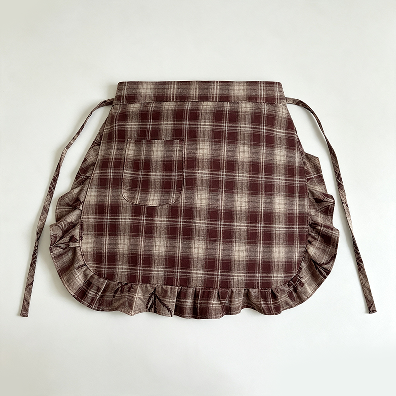 CouldNook Plaid Waist Apron - Rounded Ruffle Kitchen Accent