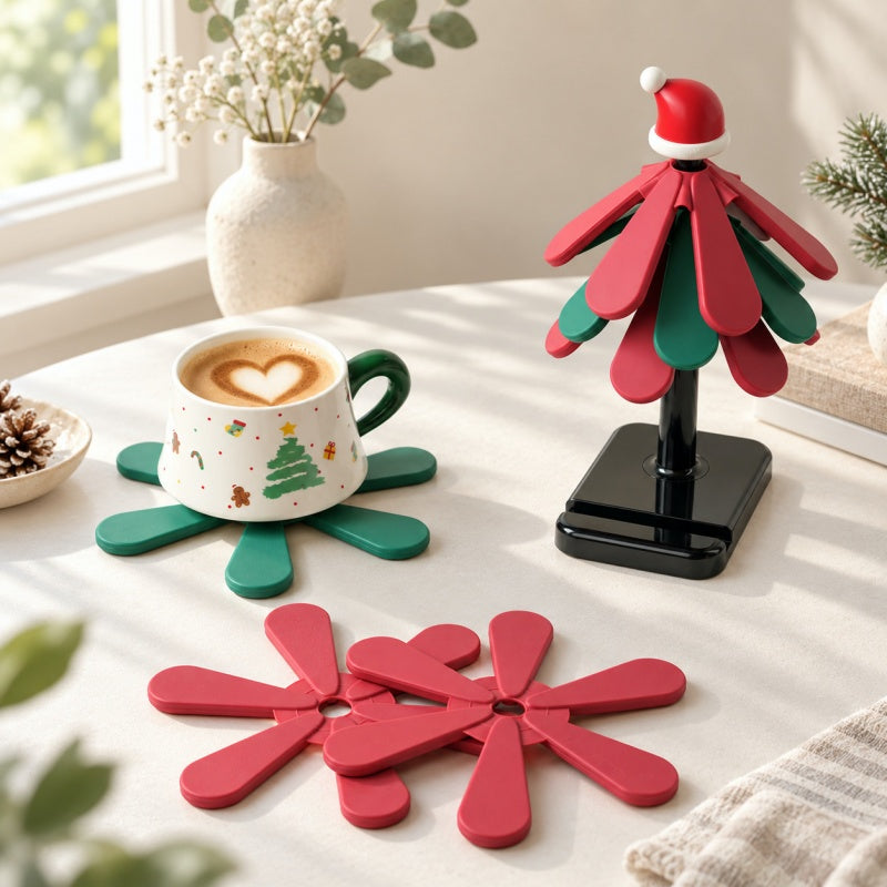 CouldNook Christmas Tree Trivet Set - Round Stand Holiday Display