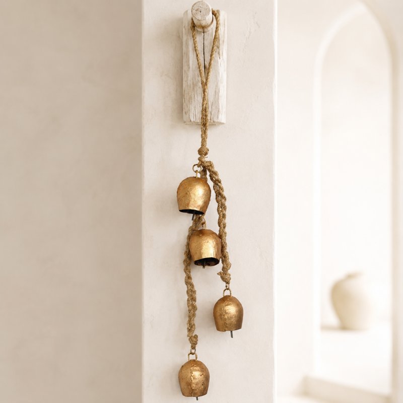 CouldNook Four Bell Rope Ornament - Brass Tone Hanging Strand