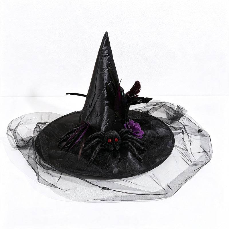 CloudNook Feather Veil Witch Hat‑Halloween Party Costume Hat