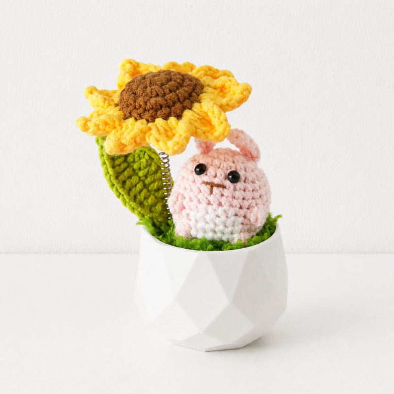 CouldNook Yarn Animal Planter Figure - Spring Mounted Sunflower