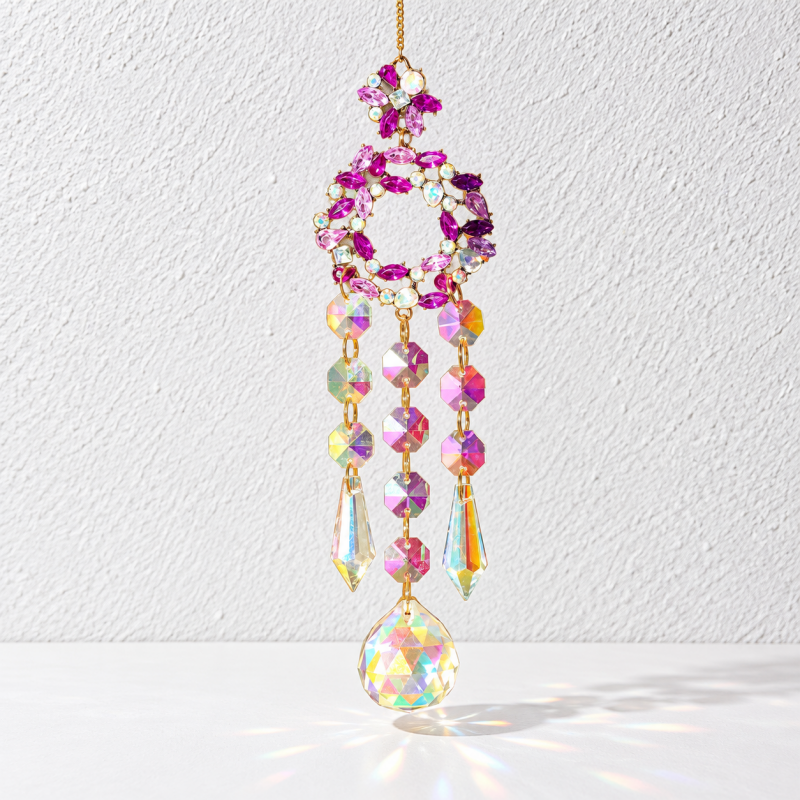 CouldNook Jeweled Suncatcher - Decorative Motifs and Faceted Glass Hanging Drops