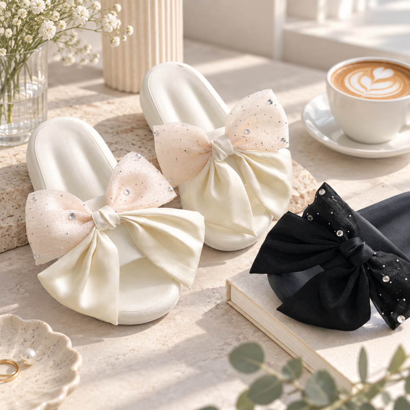 CouldNook Rhinestone Bow Slides - Black and White EVA Options