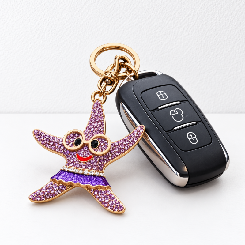 CouldNook Starfish Keychain - Smiling Face and Colorful Sparkling Surface