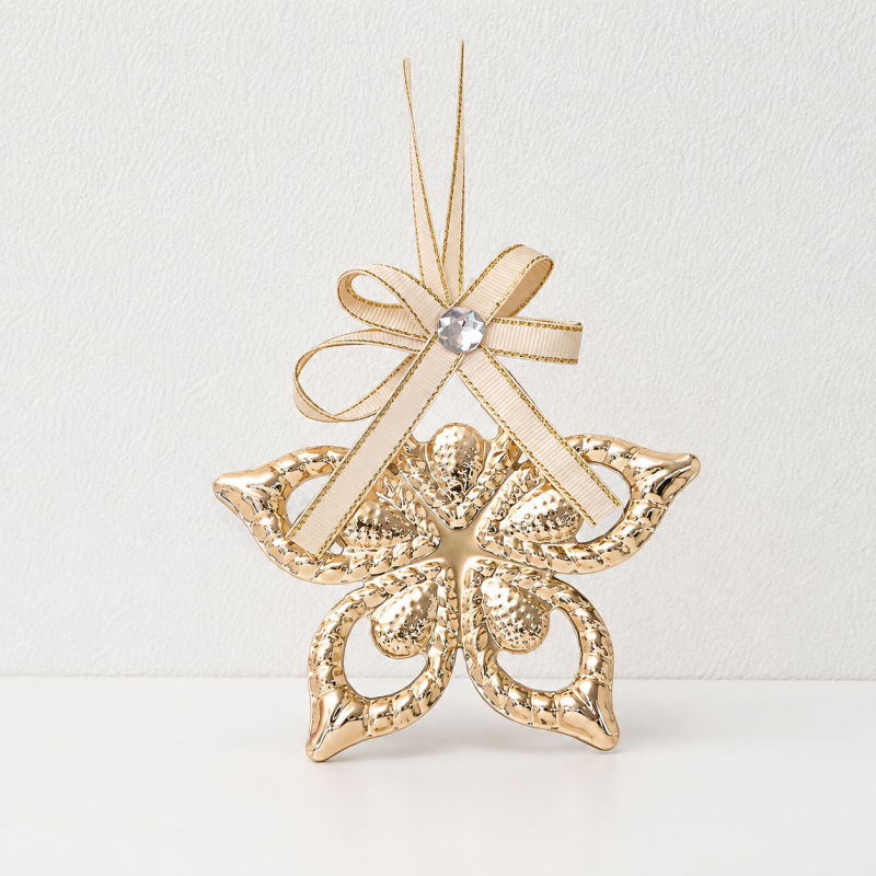 CouldNook Christmas Iron Hanging Ornament - Cutout Shapes and Ribbon Bow