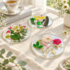 CouldNook Botanical Acrylic Coaster - Round Form and Floral Details