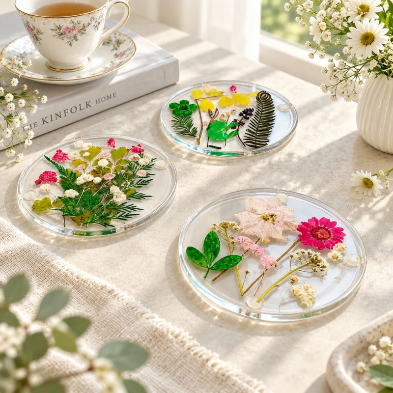 CouldNook Botanical Acrylic Coaster - Round Form and Floral Details