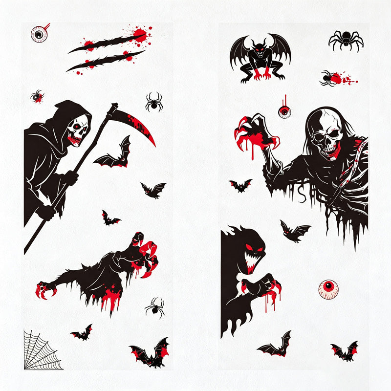 CouldNook Halloween Spooky Static Window Clings‑Reaper Skeleton Ghost Pumpkin Decor