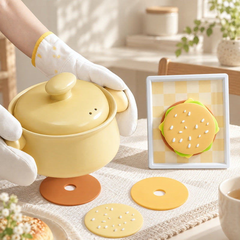 CouldNook Burger Trivet Set - Layered Mats and Storage Frame