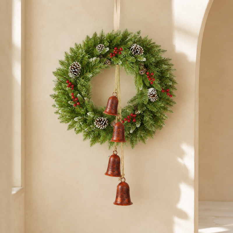 CouldNook Rustic Bell Cluster Ornament - Rope Strand and Metal Bells