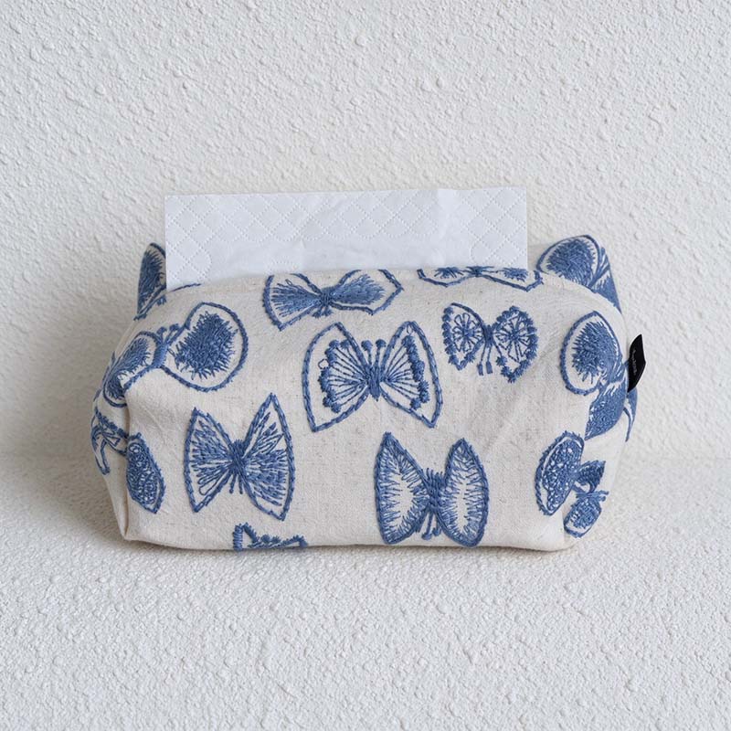 CouldNook Embroidered Tissue Box Cover - Patterned Panels And Zip Access