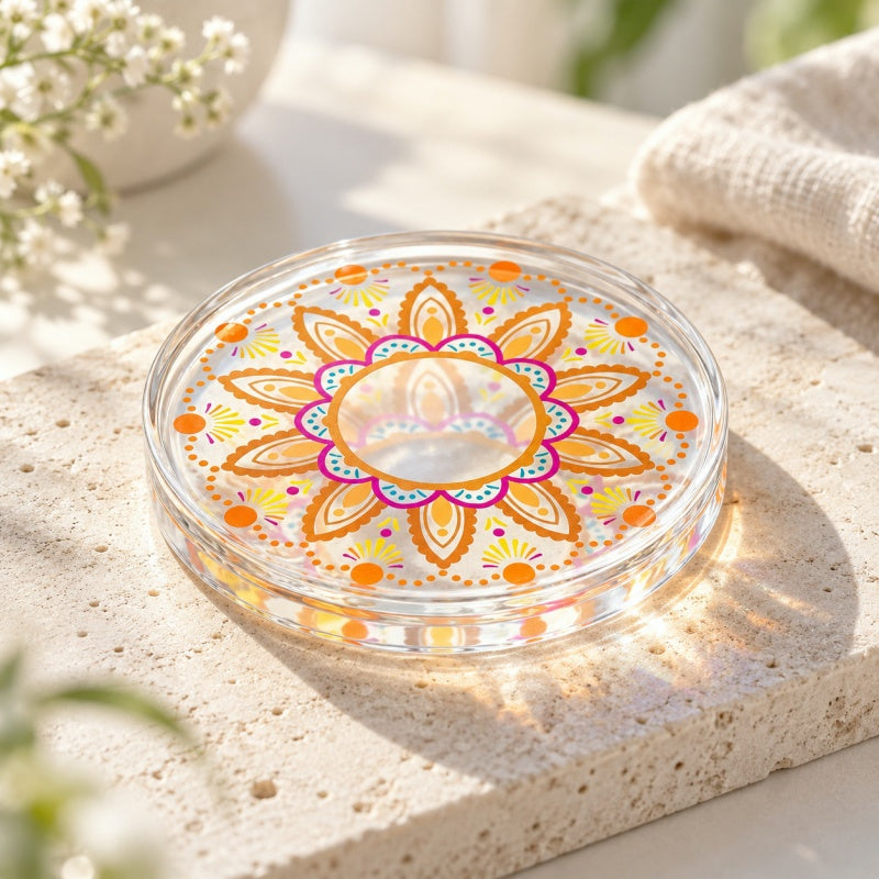 CouldNook Mandala Acrylic Coaster - Circular Pattern and Clear Surround