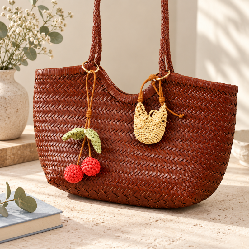 CouldNook Crochet Bag Charm - Cherry Pair or Miniature Bag Shape