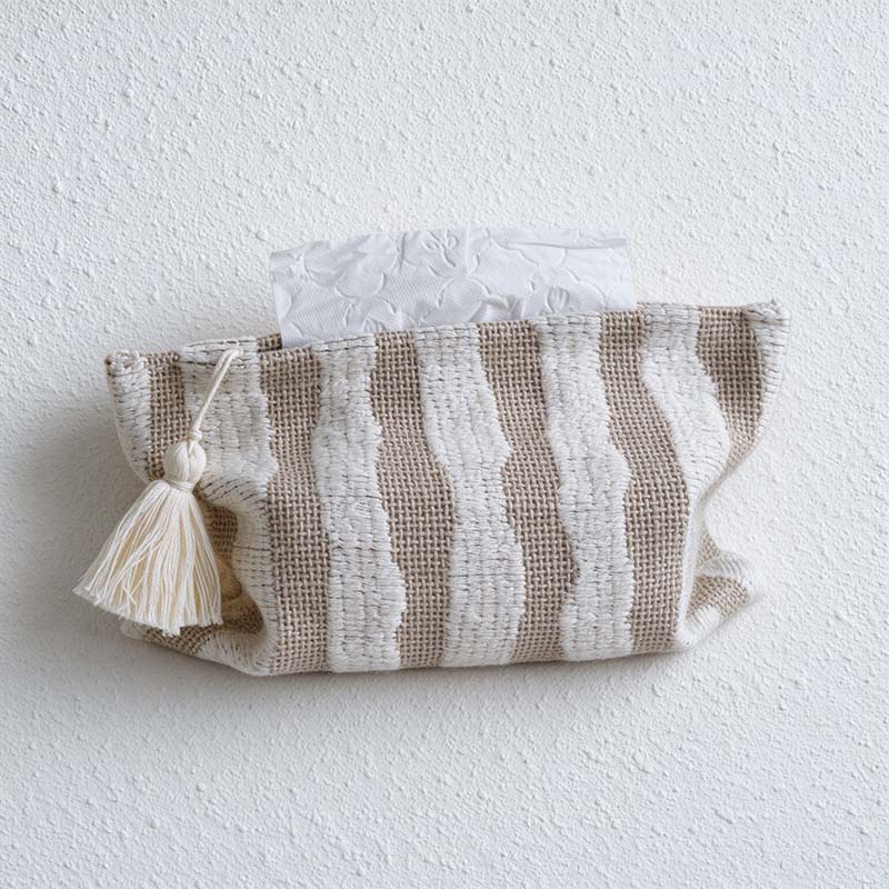 CouldNook Tassel Tissue Pouch - Woven Stripes And Zip Storage