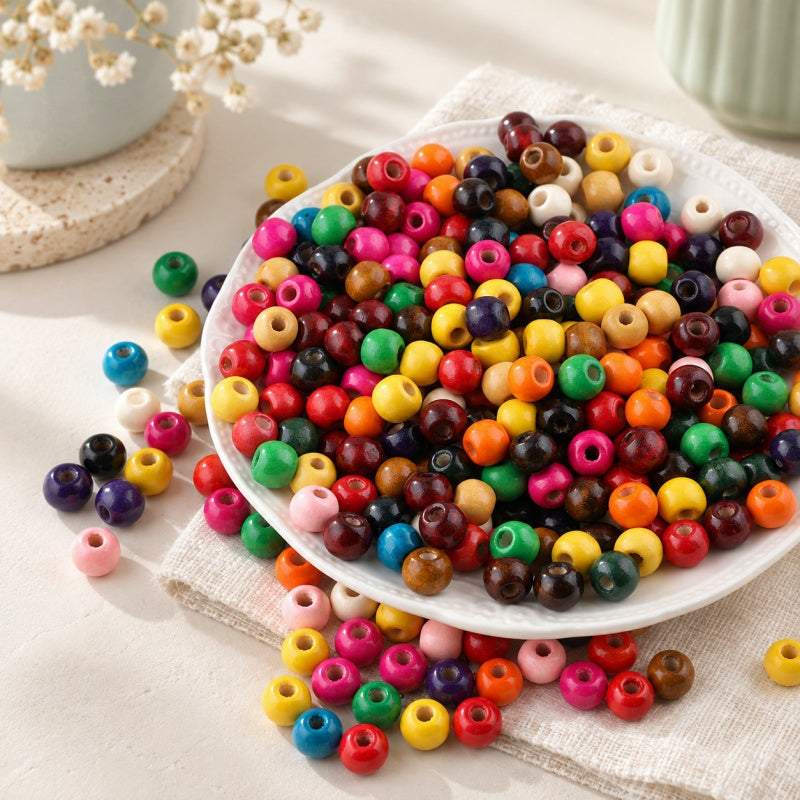 CouldNook Round Wood Beads - Mixed Colors and Threading Holes