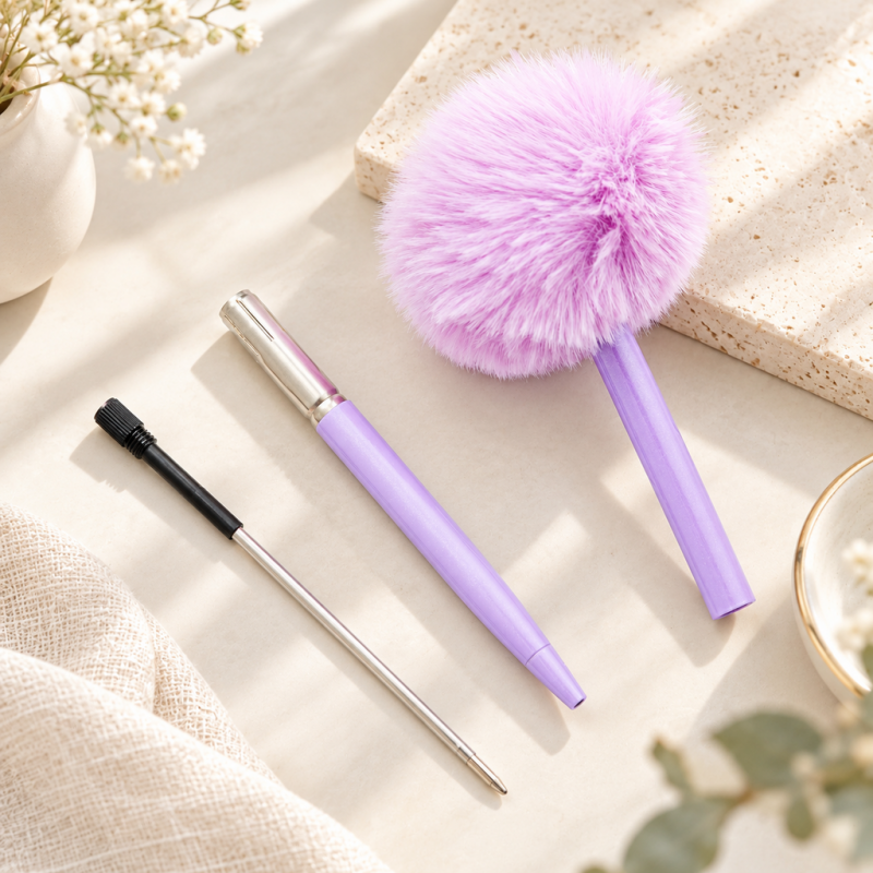 CouldNook Pom-Pom Ballpoint Pen - Fluffy Round Top and Slender Barrel
