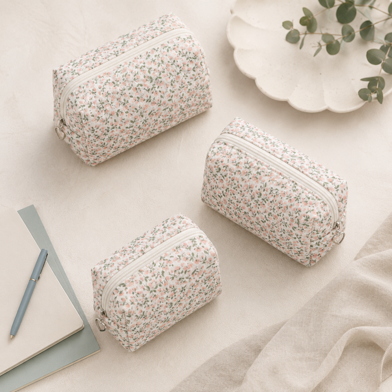 CouldNook Floral Quilted Makeup Bag‑Portable Travel Cosmetic Pouch