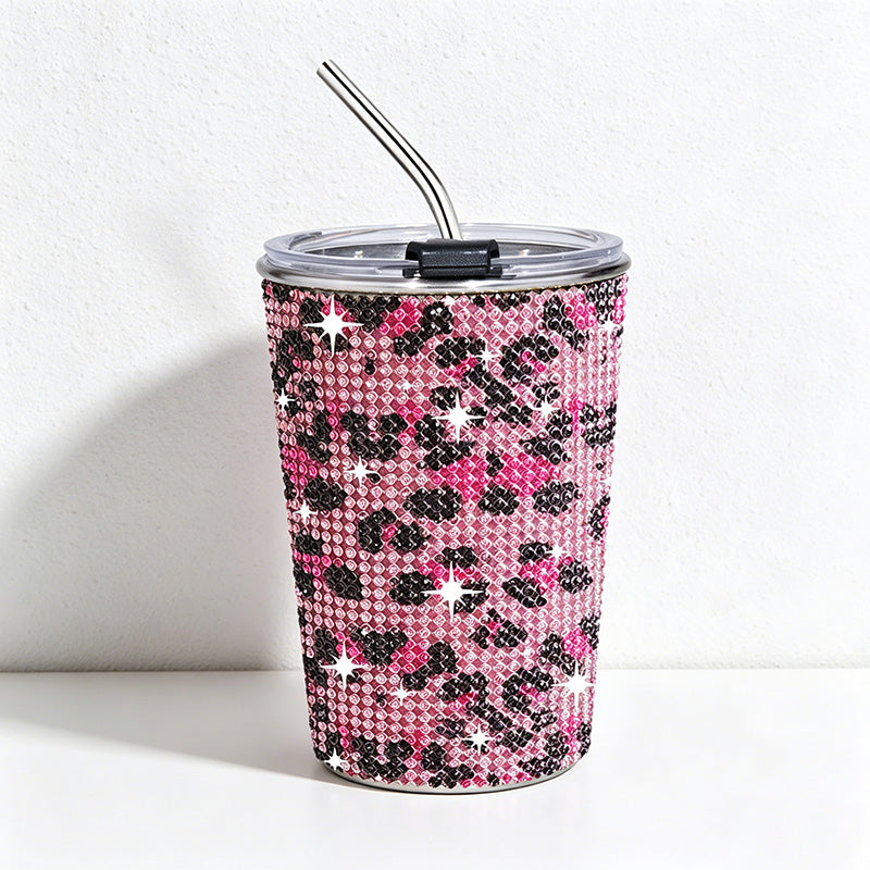 CouldNook 17oz Rhinestone Tumbler-Stainless Steel Insulated Straight Body Cup with Straw
