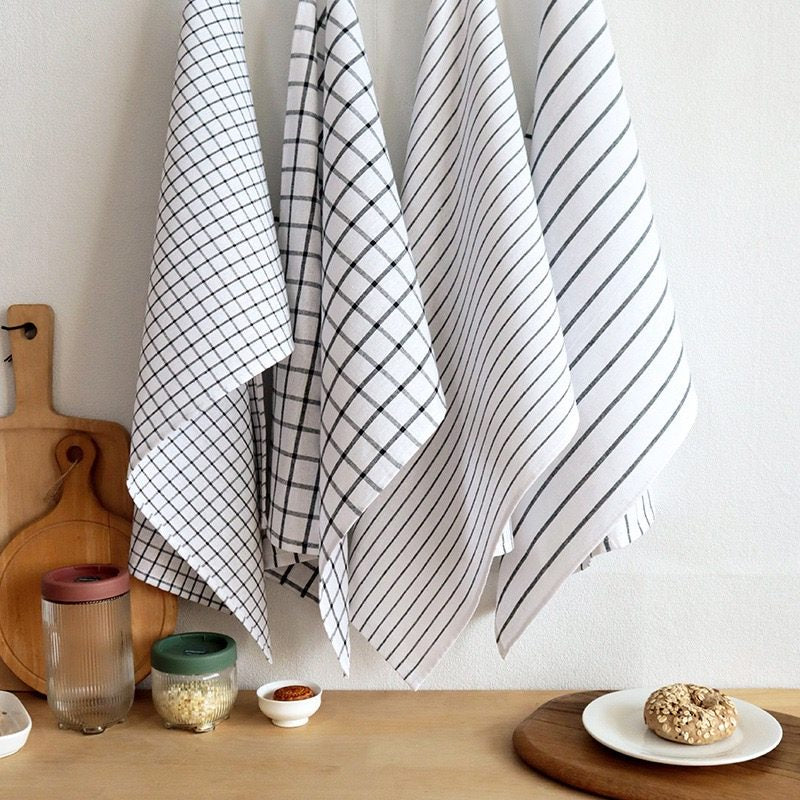 CouldNook 100% Cotton Woven Tea Towel - Classic Plaid & Striped Kitchen Cloth