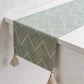 CouldNook Geometric Jacquard Table Runner - Minimalist Chevron Tassel Dresser Scarf (Sage Green)