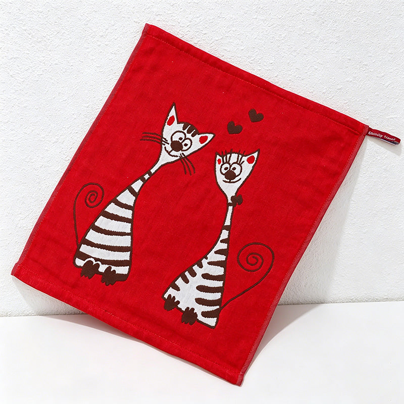CouldNook Pure Cotton Gauze Cartoon Square Towel - Cute Absorbent Handkerchief
