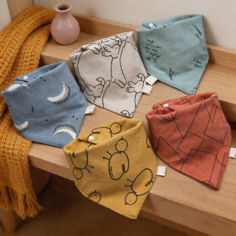 CouldNook Premium Cotton Baby Bandana Bibs - Moon & Chick Soft Series (5-Pack)