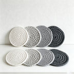 CouldNook 8-Piece Woven Cotton Coaster Set with Metal Holder - Minimalist Gradient Drink Mats