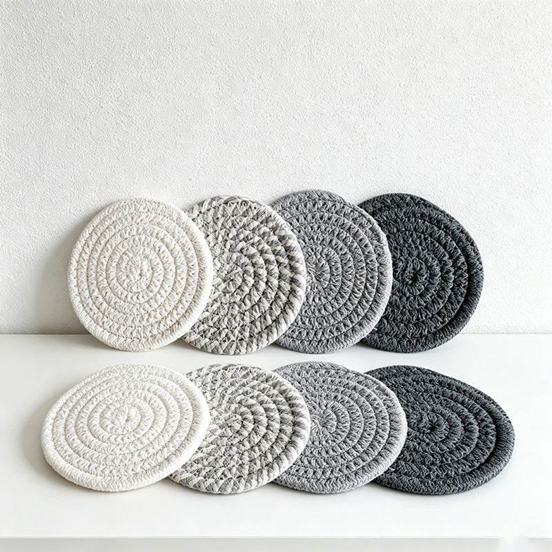 CouldNook 8-Piece Woven Cotton Coaster Set with Metal Holder - Minimalist Gradient Drink Mats