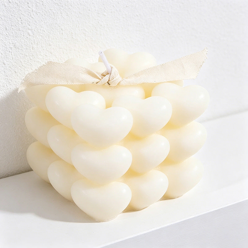 CouldNook 3D Heart Bubble Cube Scented Candle - Romantic Pastel Decor