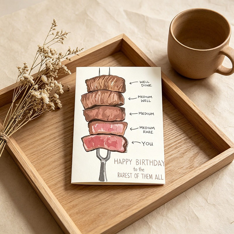Funny Steak Doneness Greeting Card with Red Envelope, Humorous Meat Lover Greeting Card