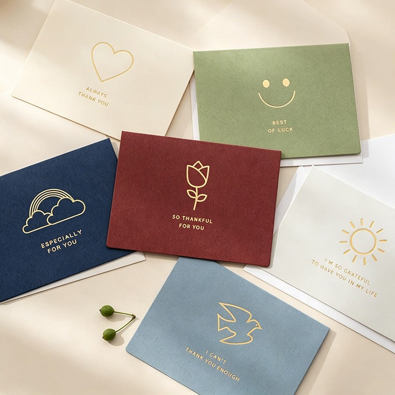 Vintage Gold Foil Flocked Paper Greeting Card Sets with Envelope & Seal, 6 Assorted Designs