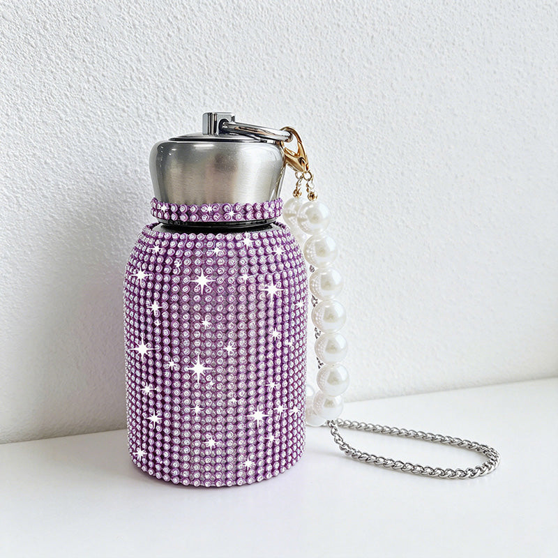 CouldNook 10oz Bling Rhinestone Mini Tumbler - Pearl Handle, Silver Lid (Solid Color Series)
