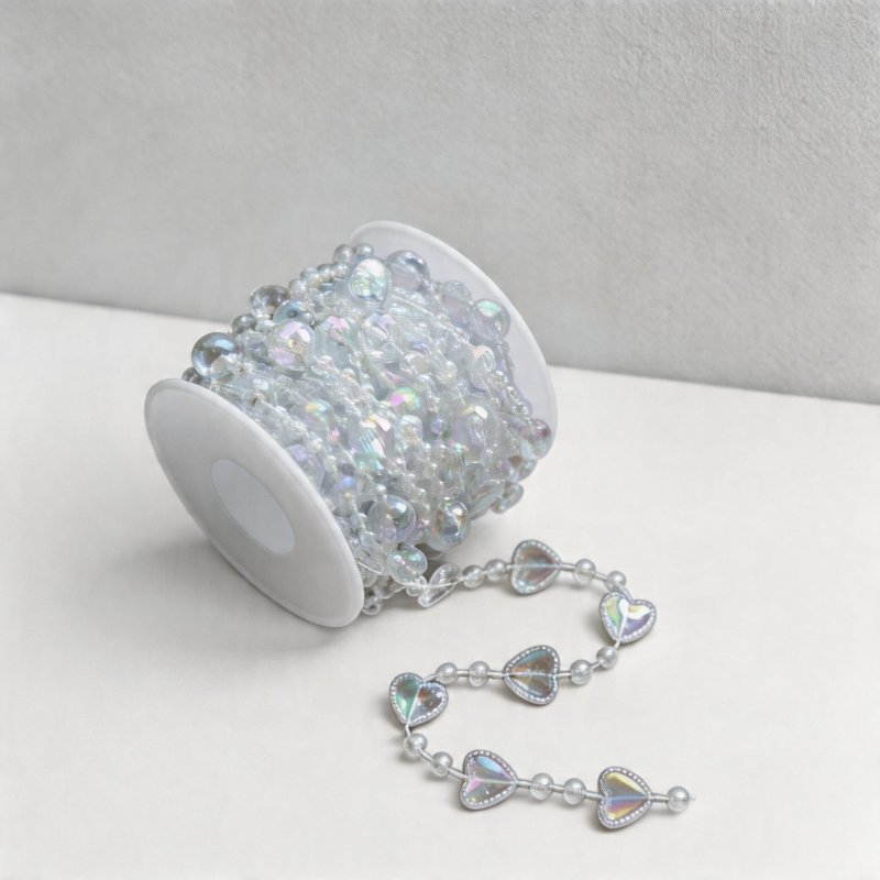 Iridescent Heart Bead Garland Wall Decor - Valentine & Christmas Decoration Chain