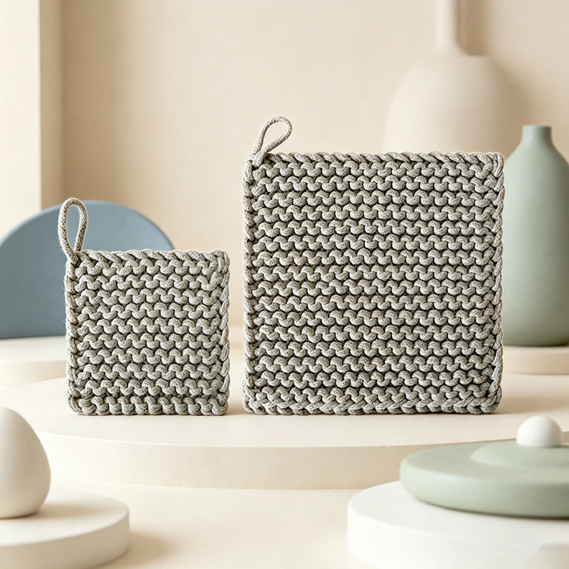 CouldNook Japanese Chunky Knit Trivet - Minimalist Woven Square Mat