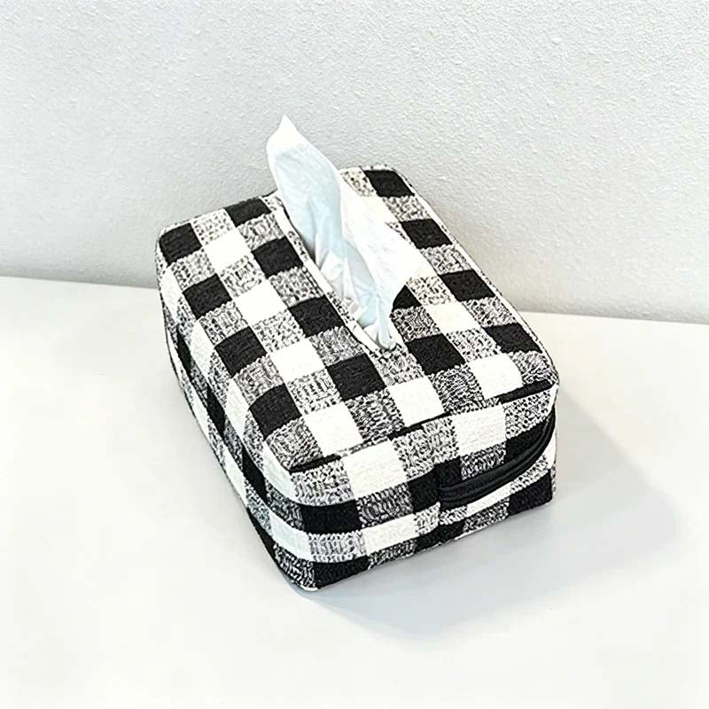 Checkered Fabric Tissue Box - Car & Home Napkin Holder