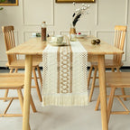 CouldNook Farmhouse Cotton Linen Table Runner - Rustic Boho Woven Macrame Mat