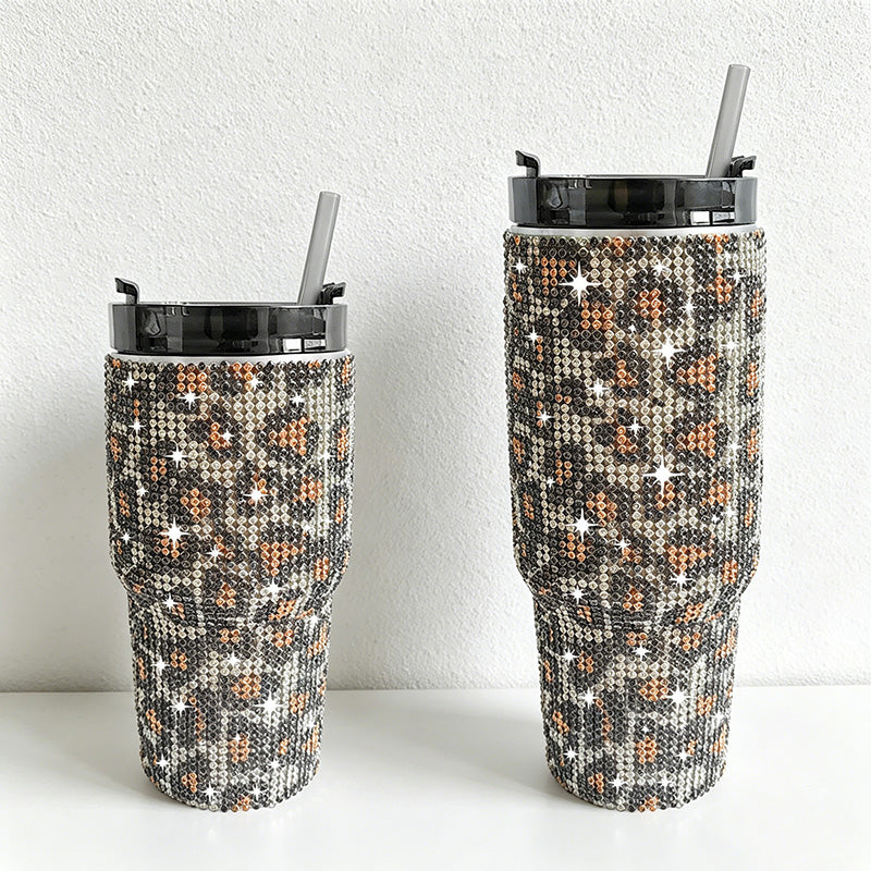 CouldNook 20/30oz Bling Rhinestone Car Tumbler - No Handle, Black Lid (Leopard & Gradient Series)