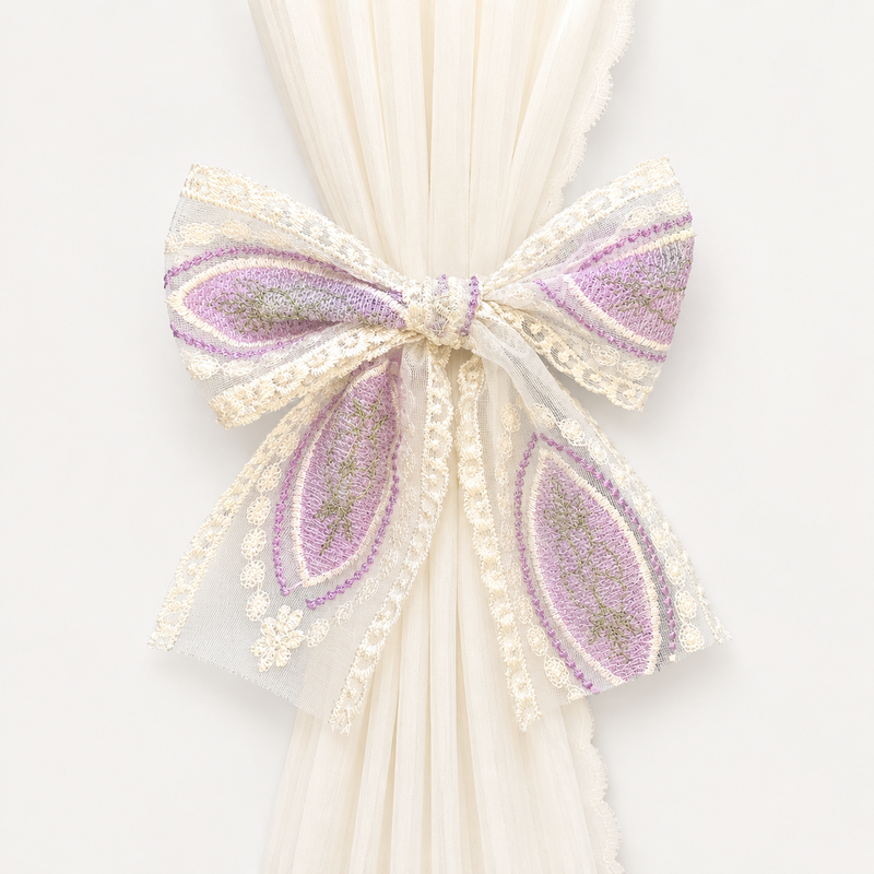 CouldNook Embroidery Bow Curtain Tieback 2PCS Set - Window Styling Accent