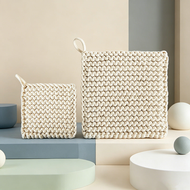 CouldNook Japanese Chunky Knit Trivet - Minimalist Woven Square Mat
