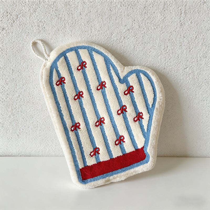 CouldNook Cute Teapot & Mitt Hanging Hand Towel - Soft Coral Fleece