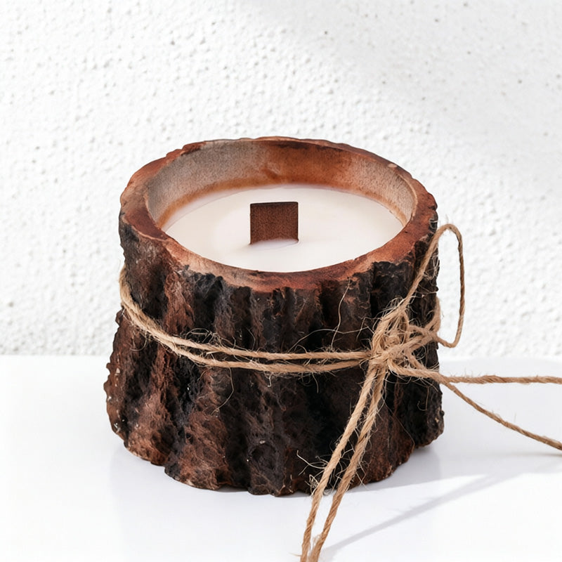 CouldNook Mini Tree Stump Scented Candle - Rustic Bark Wooden Wick Decor