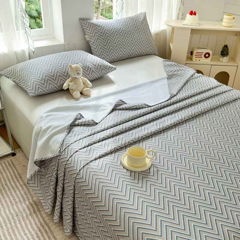 CouldNook Premium Cotton Homespun Flat & Fitted Sheet - Tranquil Valley Chevron