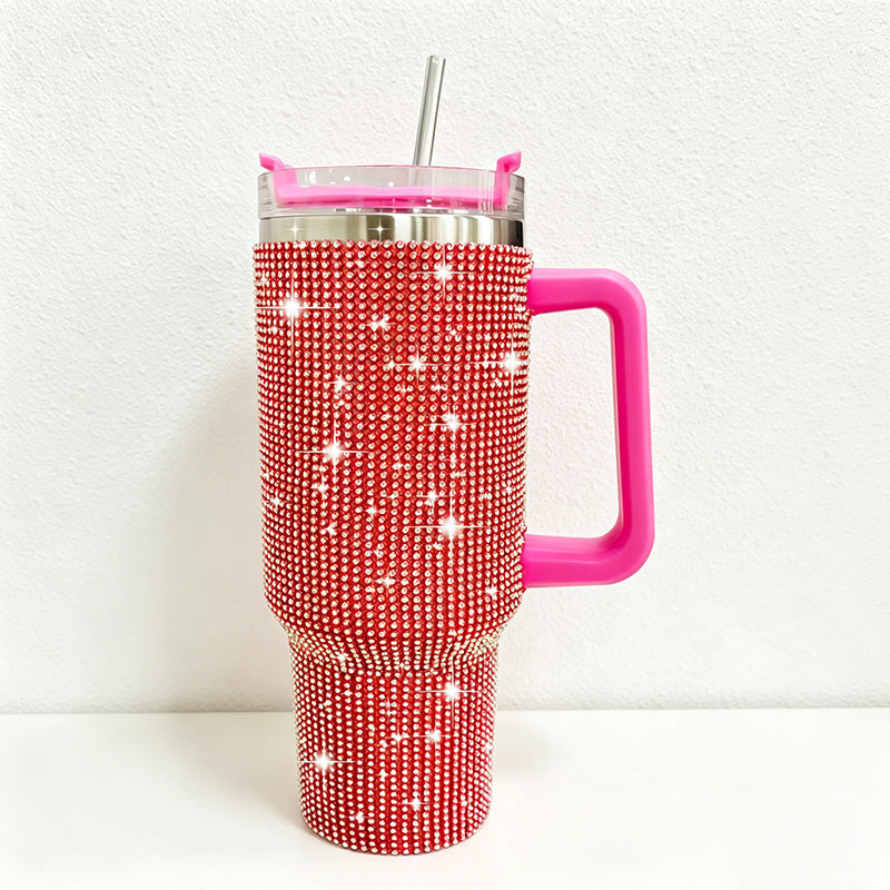 CouldNook 40oz Rhinestone Tumbler-Stainless Steel Vacuum Insulated Ice Tumbler with Handle & Straw