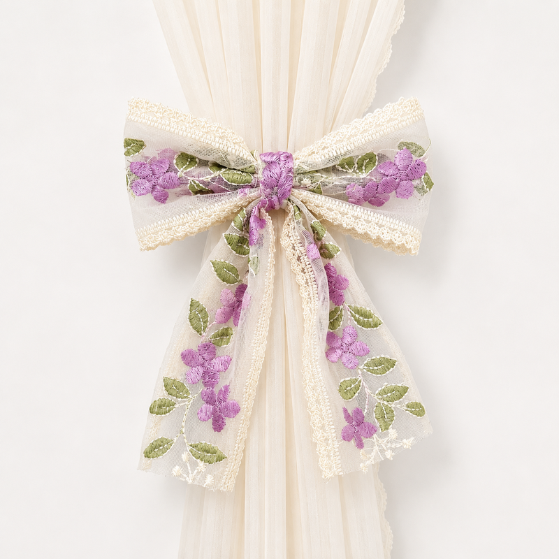 CouldNook Lace Embroidery Bow Curtain Tieback 2PCS Set - Window Styling Accent