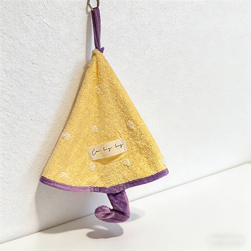 CouldNook Cute Umbrella Hanging Hand Towel - Soft Coral Fleece Polka Dot Cloth