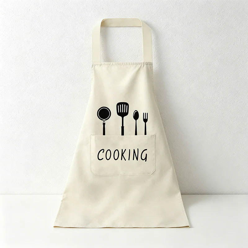 Cooking Utensil Print Waterproof Backband Apron - PVC Kitchen Apron