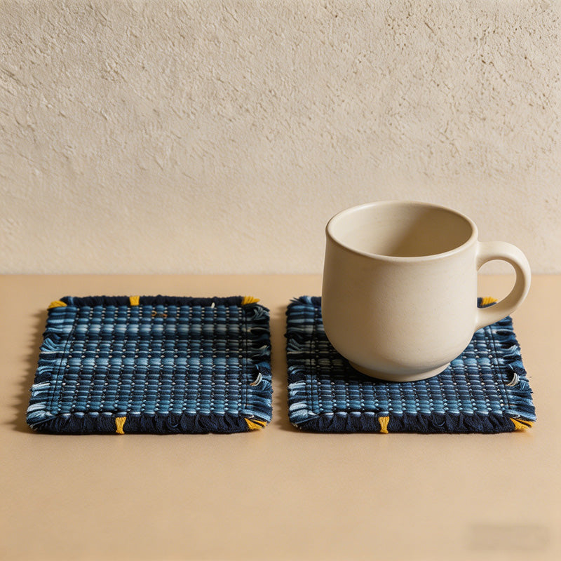 CouldNook Minimalist Hand-Woven Cotton Coaster - Starry Blue Square Mug Mat