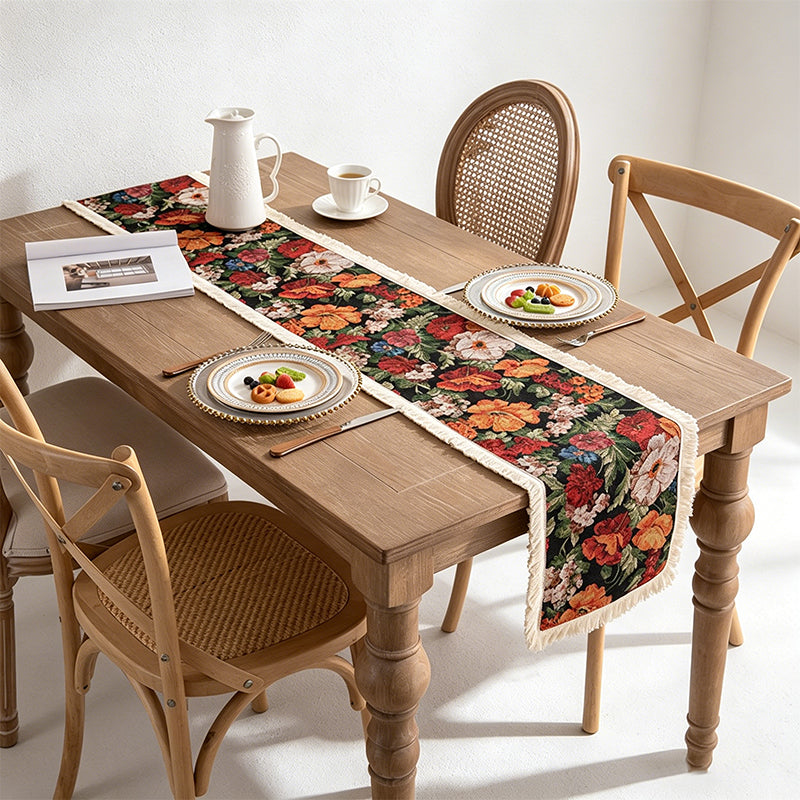 CouldNook Vintage Floral Woven Table Runner - Boho Tassel Home Decor
